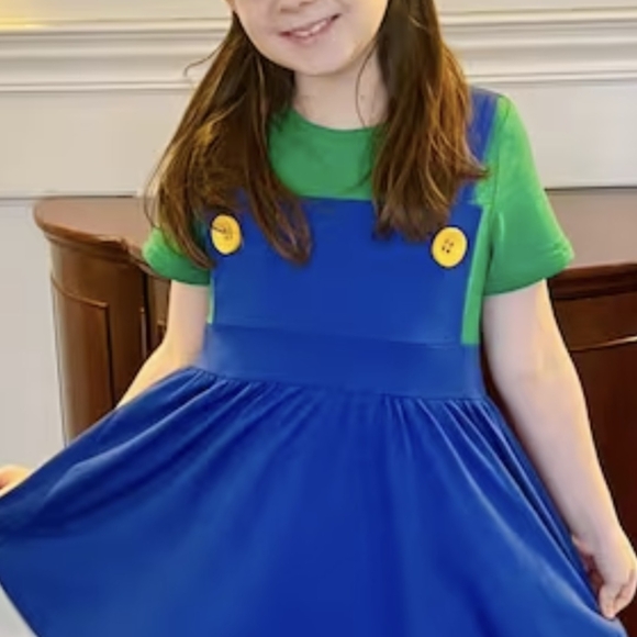 New Girl costume dress & hat 2pc size 6 - 16 yrs Mario Luigi Halloween Costume - Picture 3 of 4